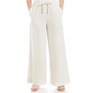 NWT‎ Max Studio White Linen Blend Drawstring Wide Leg Trouser Pants Womans Sz XL